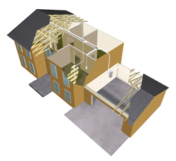 3d view of a central vacuum system in a home