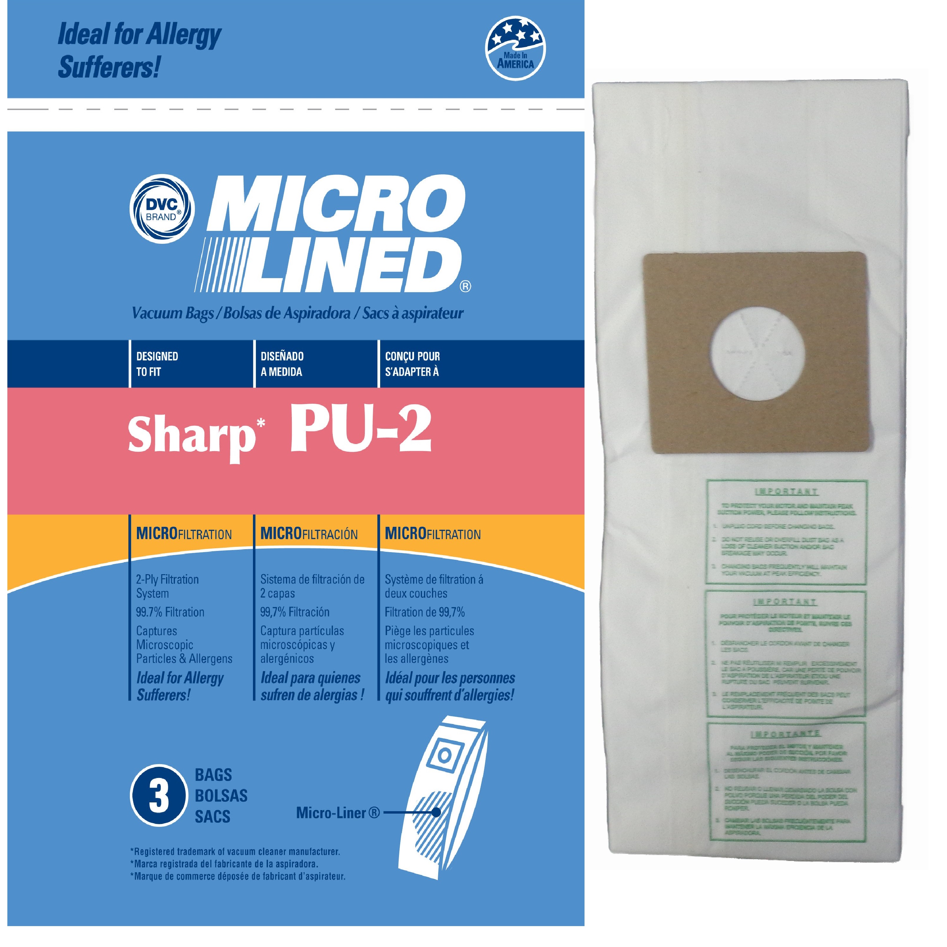 Sharp PU2 Vacuum Bags 3 Pack Kirkwood's Sweeper Shop
